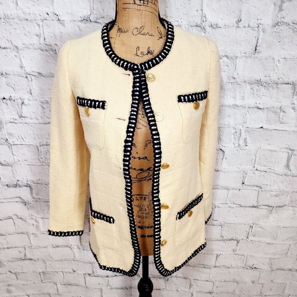 Muse tweed Blazer Sz 36 wool beige pockets jacket lined A38C